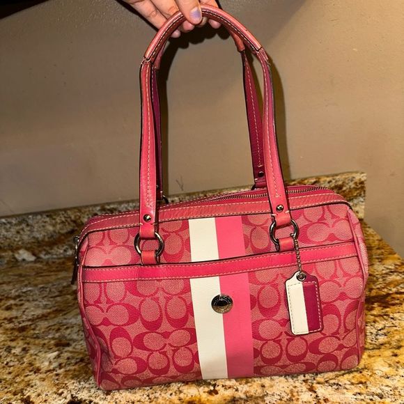 Coach Handbags - Coach pink/white bowler purse